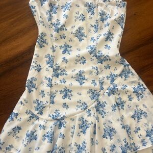 SHEIN Blue Floral Strapless Dress